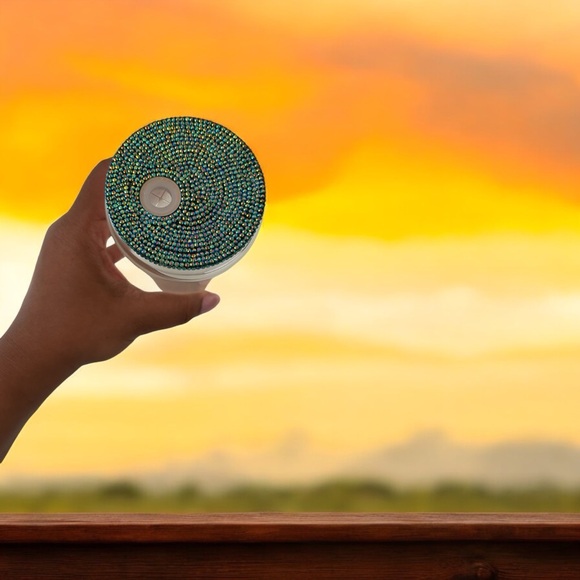 16oz Glass Cup with handmade rhinestone lid! - Picture 2 of 3